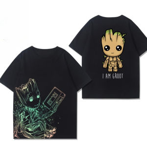 Marvel Guardians of The Galaxy 3 Rocket Marvel Joint เสื้อยืดเสื้อผ้า Groot Big Tooth Board แขนสั้นผ้าฝ้ายแท้ Trend Casual