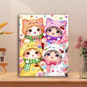 KAYOU | Bộ Tranh Kim Cương 5D DIY - Happy Cat Full Drill Đá Khảm Bộ Nghệ Thuật Trang Trí Tường Thủ Công Quà Tặng Gia Đình Không Khung