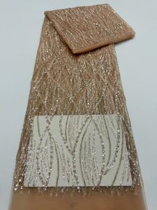 AT2709 African Sequins Lace Fabrics High Quality 5 Yards Embroidery French Nigerian Tulle Lace Fabric For Wedding Party Sewing
