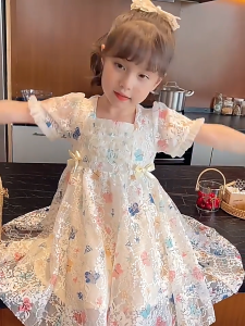 Gaun Putri Renda Bunga Keluaran Baru Musim Panas Gadis Inggris Rok Anak-anak Modis