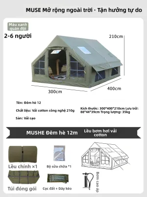 MUSHE | Lều Bơm Hơi Canvas Dựng Ngoài Trời Di Động 12m²