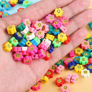 30pcs 10mm Flower Smile Polymer Clay Spacer Smile-Face Beads Loose Spacer Beads For Jewelry Making DIY Bracelet Necklace Accessories