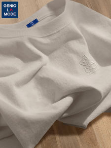 GenioLamode Heavyweight Pure Cotton Short Sleeve T-Shirt Mens Summer round Neck Loose Breathable Casual Fashion for Teens