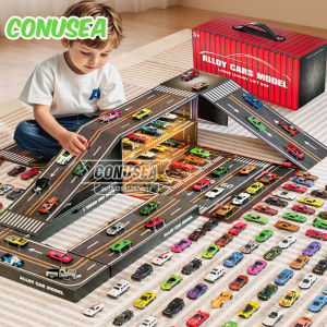 Christmas Gift 48 Pieces Alloy Racing Car Models Scale Cars Set Container Storage Toy Metal Trucks Vehicles Model for Kids