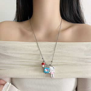 Cute Cartoon KT Cat Long Necklace Womens Spring Summer Fashionable Durable Alloy Bone Chain Accessory for Trendy Girls