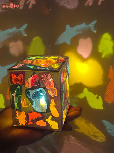 New Years Day Childrens Handmade Shadow Game DIY Portable Colorful Glass Paper Lantern Projector Light Material for Kindergarten