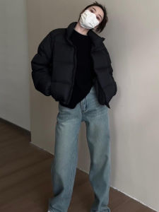 Lightweight Short Puffer Jacket Womens Black Bread Style Coat Winter New Arrival Commute Pure Color Zipper Closure Long Sleeve