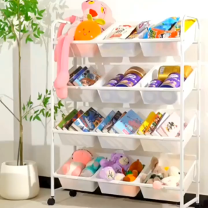 Kids Toy Storage Rack with Wheels Multi‑Bin Organizer for Playroom Bedroom