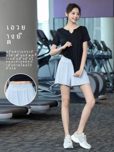 ชุดโยคะฤดูร้อนสำหรับผู้หญิงไซส์ใหญ่ แห้งเร็ว วิ่งตอนเช้า โยคะ ออกกำลังกาย แขนสั้น หลวม ลำลอง ชุดสองชิ้น ผ้าไนลอน ไม่มีแผ่นเสริมหน้าอก