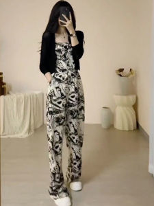Fashionable Slim Fit Bandeau Onesie Thin Cardigan Two Piece Set High Waist Wide Leg Pants Ensemble Summer 2025 High End Sensation