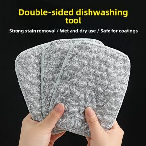 Non-Stick Oil Thickened Steel Wire Dishcloth Kitchen Special Use Silver Thread Cotton Double Layer Dish Towel Cleaning Tool