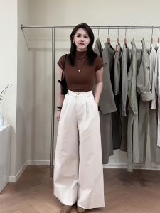 Laid-back Korean Style Wide Leg Pants High Waist Drapey White Casual Loose Fit Long Trousers for Women Early Autumn New Arrival