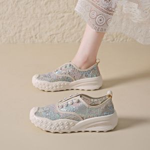 Breathable Summer Light Womens Cloth Shoes Easy On Soft Bottom