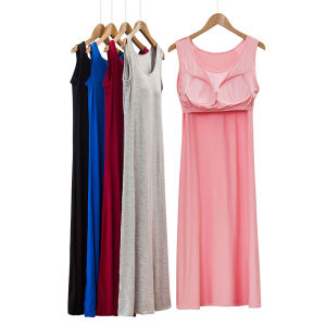 Váy Vest Modal Không Tay Nữ Cỡ Lớn Váy Ngủ Mùa Hè Váy Vest Có Đệm Ngực Quần Áo Mặc Nhà Đơn Giản Thoải Mái Thoáng Khí