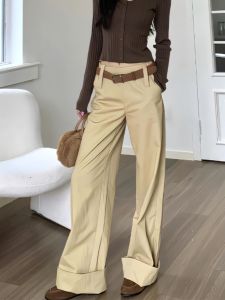 Elegant Minimalist Solid Color Drapey High Waist Slimming Casual Wide Leg Pants Womens Autumn New Commute Korean Style Trousers