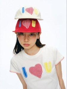 JNXS | Mũ Lưỡi Trai Vải Cotton Kẻ Caro Hình Trái Tim Không Biến Dạng
