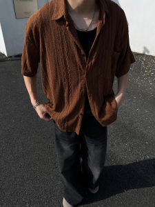 American Retro Cut Out Short Sleeve Shirt Mens Summer Thin Casual Loose Classy Stylish Half Sleeve Shirt Coat