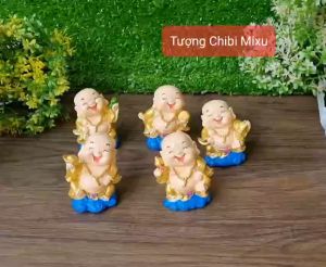 Bộ 05 tượng Di Lặc 7cm sơn nhũ vàng cao cấp - Ngũ Phúc Lâm Môn
