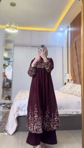 One Set Tunik Arumi Kulot Crinkle LD 115