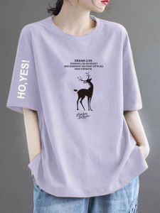 เสื้อยืดคอกลมแขนสั้นผ้าฝ้ายแท้พิมพ์ลายสไตล์วัยรุ่นสำหรับผู้หญิง ทรงหลวมสบายๆ ฤดูร้อน จีนแผ่นดินใหญ่