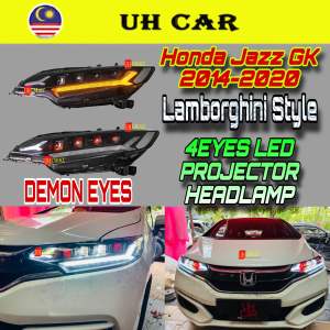 (Lamborghini Style) Honda Jazz GK 2014-2020 4Eyes Projector Demon Eyes Dynamic Led Head Lamp Headlamp Headlight Light
