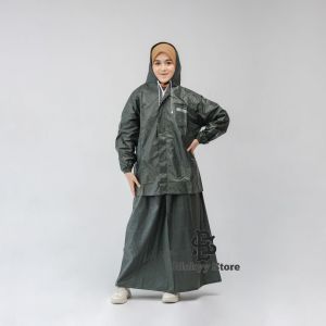 Jas Hujan Wanita Rok Mantel hujan setelan baju dan rok dewasa bahan Tebal anti rembes By Pamor hitam