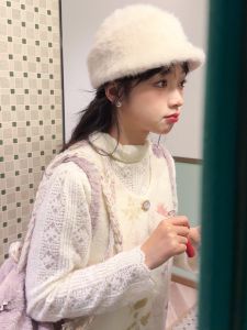 Original Vintage ลายดอก ขนสัตว์ เสื้อกั๊ก เดรส หวาน สไตล์ หลวม รุ่นเลียนแบบผ้าแคชเมียร์ความยาวกลางสําหรับ 18-24 ปี