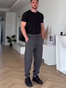 Quần Jogger Thể Thao Nam Chất Liệu Polyester Màu Trơn Dáng Rộng Có Dây Rút Phong Cách Casual.