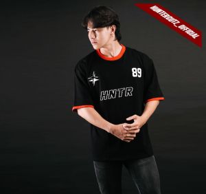 HUNTERCUTZ - kaos oversize oneck  black red & blue