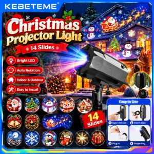 KEBETEME Car Festive Atmosphere Lamp 14 Patterns LED Projection Light USB Flexible Hose Christmas Night Light Universal Car Home Decoration Santa Projector For Winter Holiday Gift