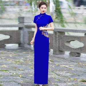Elegant Long Young Style Cheongsam Performance Costume National Fashion Show Team Uniform Ceremony Flag Robe Slimming Outfit