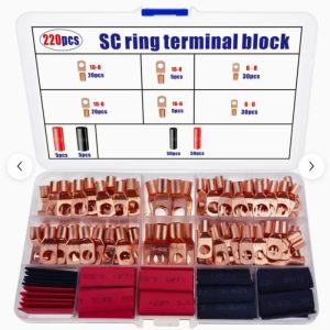 60/100/220pcs Copper Terminal Connectors AWG 4 6 8 10 12 Ring Lug Kit With Shrink Tubing 50 Battery Cable Lugs With Shrink