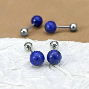 Blue Lapis Lazuli Titanium Steel Earrings Womens Sleepwear-friendly Non-removable Fashion Jewelry Ear Studs Screw Closure