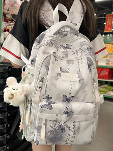 กระเป๋าเป้สะพายหลังผ้าไนลอนสำหรับผู้หญิง ความจุขนาดใหญ่ กระเป๋าสะพายไหล่แบบคู่ กระเป๋าใส่หนังสือสำหรับนักเรียนมัธยมปลาย กระเป๋าสะพายลำลอง