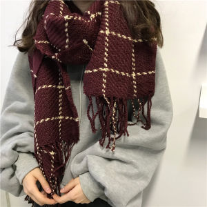 Korean Autumn and Winter Thickened Cashmere Knitted Wool Scarf Womens Double-Sided Cute Spliced Small Pineapple Thickened Scarf