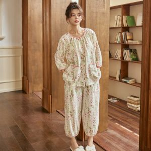 Áo ngủ nữ MiiOW vải cotton mỏng có đệm ngực dài tay cổ tròn