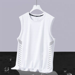 New 2025 Mens Ice Silk Tank Top T-Shirt Summer Loose Fitness Sport Quick Dry Sleeveless Thin Body Shirt Breathable Polyester