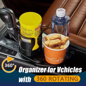 Car Dual Cup Holder Extender 2-in-1 Multifunctional Car Cup Holder with 360° Rotating Adjustable Stand Suitable for Drinks Water Glasses and Snacks Compatible with Most Cars