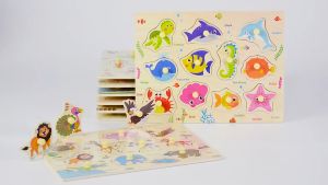 Wooden Puzzle Grasp Board Baby Early education toy. 3D Cognition learning Animal letters Number matching.