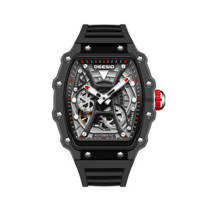 Deesio Wine Barrel Shaped Transparent Case Fully Automatic Mechanical Watch Durable Watch Strap Fashion and Trendy Mens Watch