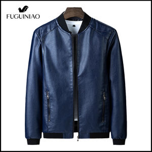 FUGUINIAO 2021 Outlet Mens fashion stand collar PU leather jacket for mens