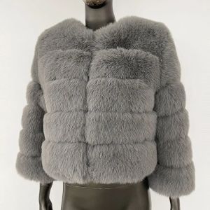 Áo Khoác Lông Giả Nữ Hàng Hiệu Cao Cấp Dày Dặn Ấm Áp Chất Liệu Lông Thỏ Cổ Tròn Tay Ba Phần Kiểu Dáng Thường Ngày Thích Hợp Cho Mùa Đông Mặc Đi Phố