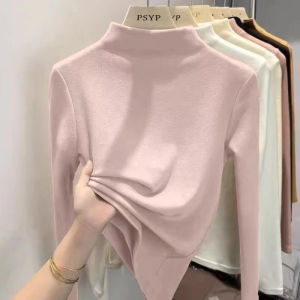 QIAOXIZI | Thick and Warm Double-Faced Terry Half-High Neck Long Sleeve T-Shirt