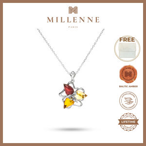 MILLENNE Multifaceted Baltic Amber Triangle Composition Silver Pendant with 925 Sterling Silver (MLP-01)