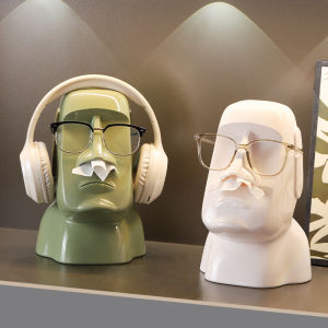 Miniso Creative Moai Stone Statue Tissue Box Glasses Holder Head-Mounted Earphone Stand Home Multifunctional Decorative Ornament