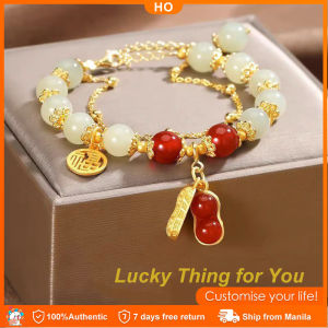 1pcs Birth Year peanut Natural Jade Lucky Charm Bracelet Sand Cinnabar Beads Bracelet For Women