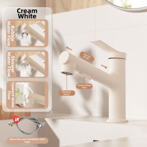 QIANMUYU | Retro Cream-colored Pull-out Bathroom Sink Faucet