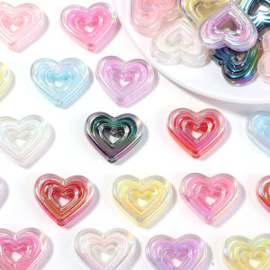 10pcs AB สี Hollow Heart Shape ลูกปัดอะคริลิคโปร่งใส Love Heart ลูกปัดหลวม Spacer ลูกปัดสําหรับเครื่องประดับ DIY ทําพวงกุญแจ
