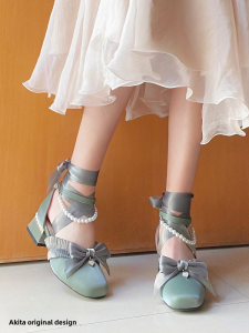 Romantic Lolita round Toe Low Heel Elegant Womens Shoes Original Design Butterfly Knot Fashionable Casual PU Leather Single Shoes