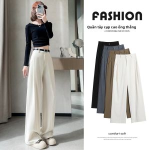 La Chapelle | Quần Tây Dáng Suông Cao Waist với Drape Màu Xám